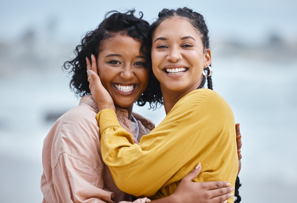 Beautiful lesbian women hug